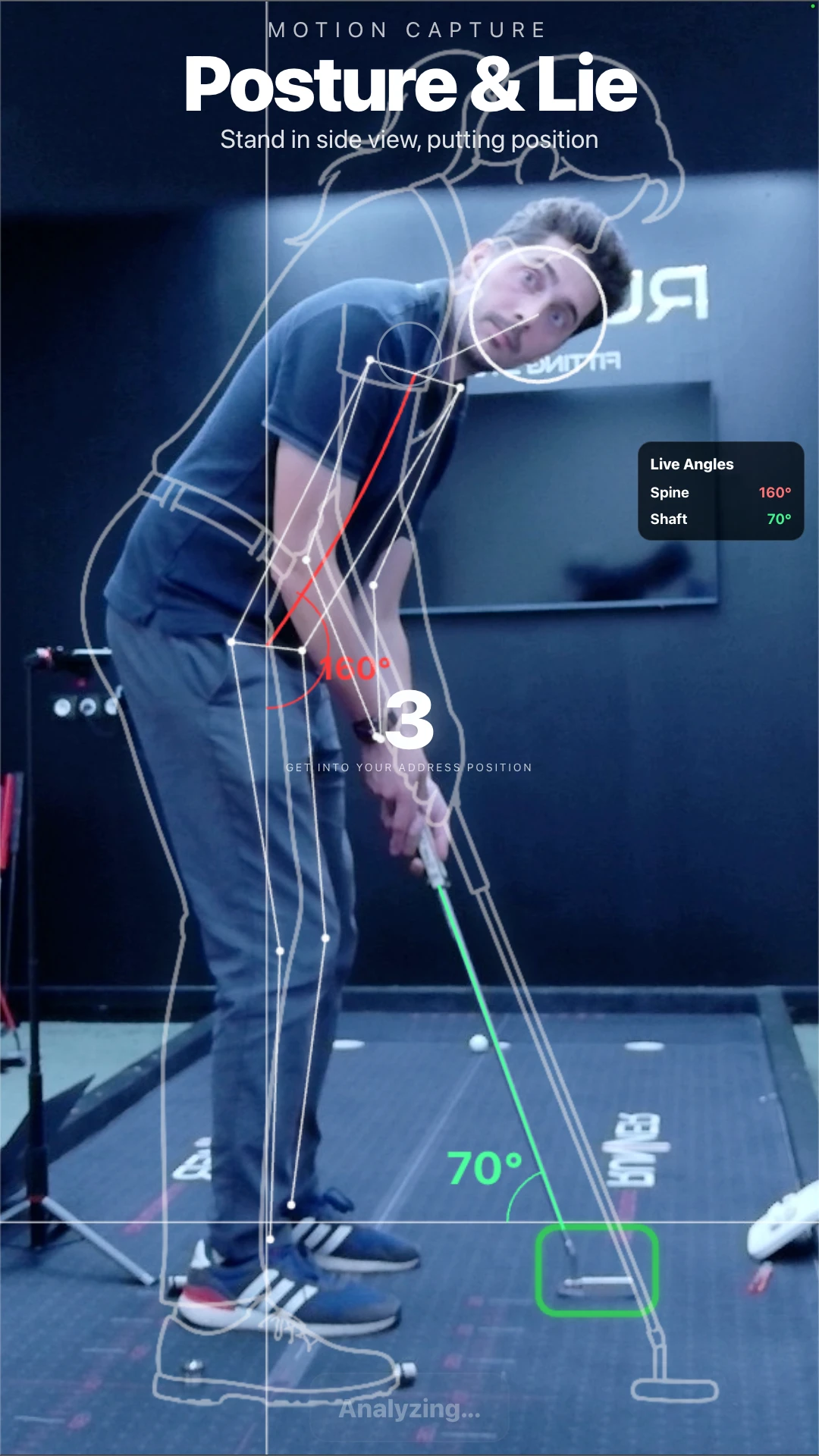 Posture and lie angle measured live on the display